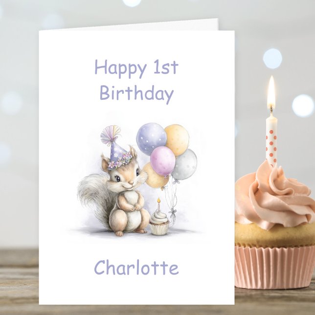Tarjeta Cumpleaños de Ardilla Adorable 1er año (Subido por el creador)