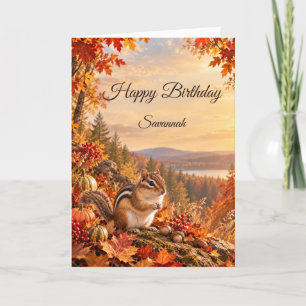 Tarjeta Cumpleaños de Ardilla de Tierra Oriental de Otoño