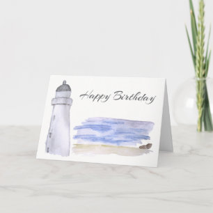 Tarjeta Cumpleaños de arte con lápiz acuarela de faro y ma