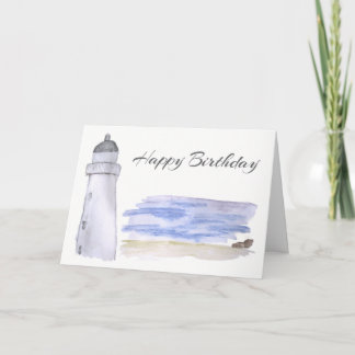 Tarjeta Cumpleaños de arte con lápiz acuarela de faro y ma