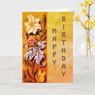 Tarjeta Cumpleaños de arte de flores y hojas