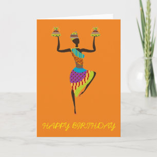 Tarjeta cumpleaños de arte tribal de las damas africanas