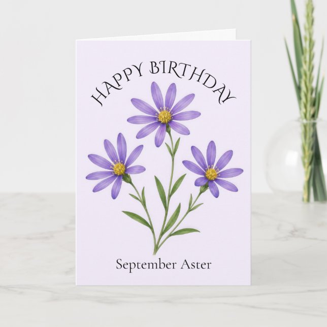 Tarjeta Cumpleaños de Aster de Septiembre (Anverso)