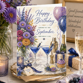 Tarjeta Cumpleaños de Aster de Septiembre Cóctel de Felici