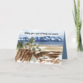 Tarjeta Cumpleaños de aventura Lago de montaña Invierno