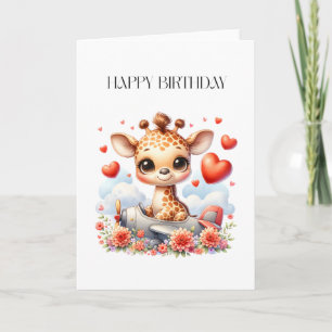 Tarjeta Cumpleaños de Avión de Jirafa