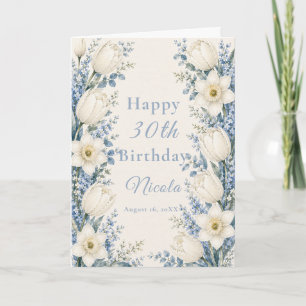 Tarjeta Cumpleaños de azul polvoriento y blanco