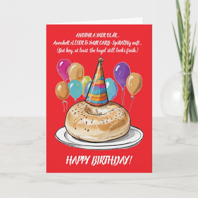Tarjeta cumpleaños de Bagel con globos (Anverso)