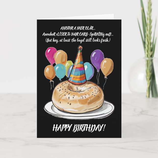 Tarjeta cumpleaños de Bagel con globos (Anverso)