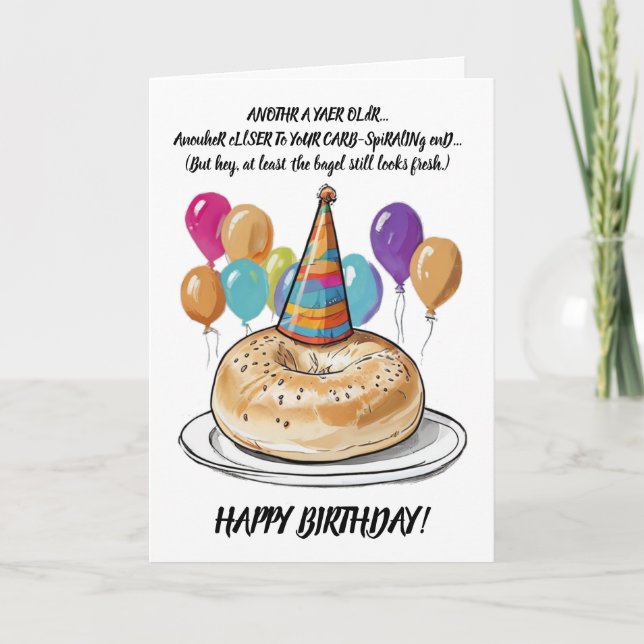 Tarjeta cumpleaños de Bagel con globos (Anverso)