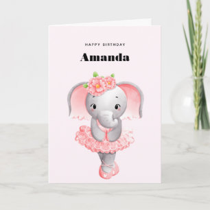 Tarjeta Cumpleaños de Bailarina de Elefante Lindo Rosa y G