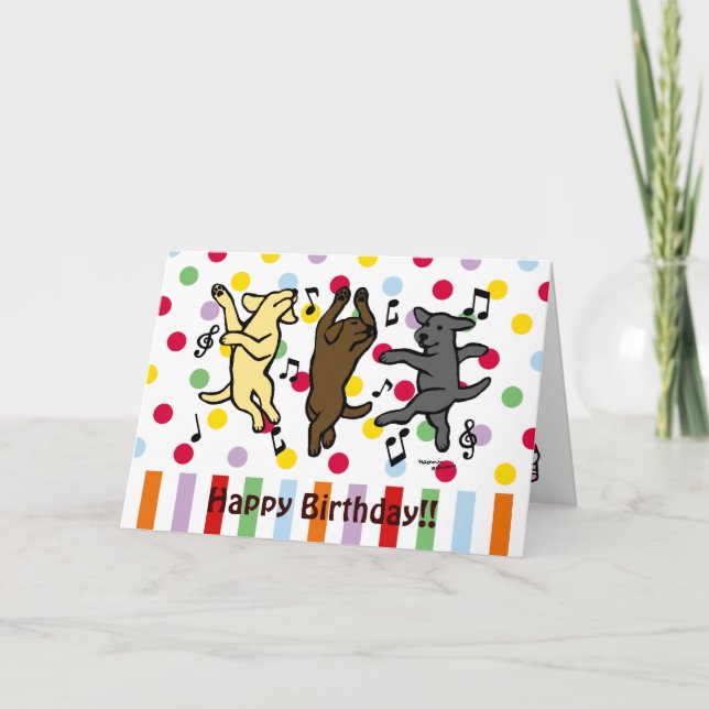 Tarjeta Cumpleaños de baile feliz del trío de Labrador (Anverso)
