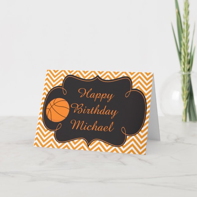 Tarjeta Cumpleaños de Baloncesto Deportes Naranja (Anverso)