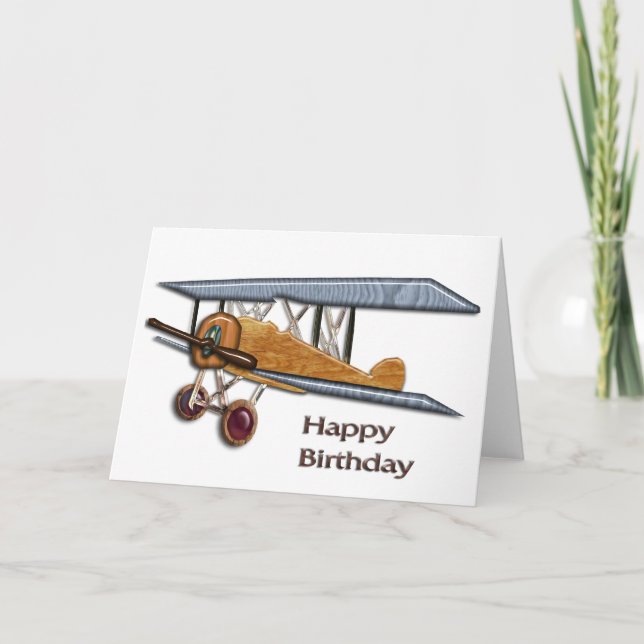 Tarjeta Cumpleaños de Biplane de madera (Anverso)