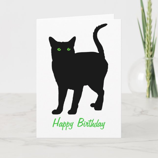 Tarjeta Cumpleaños de Black Cat Green Eyes (Anverso)