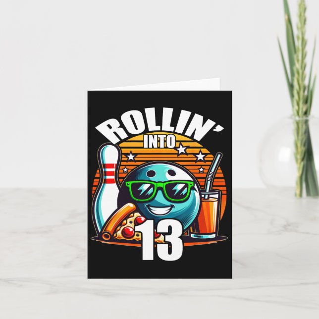 Tarjeta Cumpleaños de Bolos Rollin Into 13 Fiesta de Cumpl (Anverso)