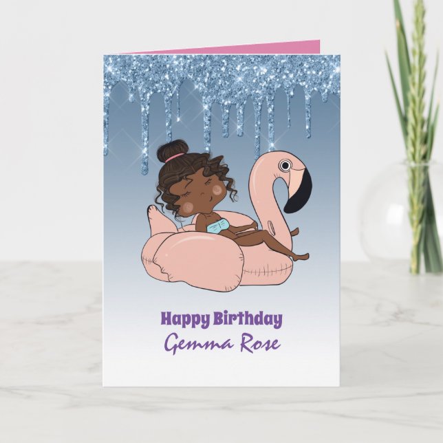 Tarjeta Cumpleaños de bonito Chica negra - Muchos temas (Anverso)