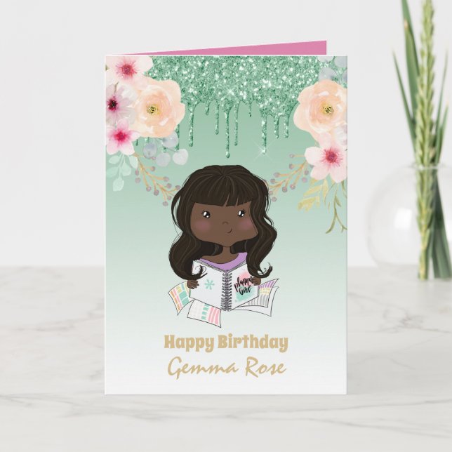 Tarjeta Cumpleaños de bonito Chica negra - Muchos temas (Anverso)