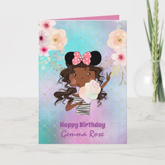 Tarjeta Cumpleaños de bonito Chica negra - Muchos temas (Anverso)