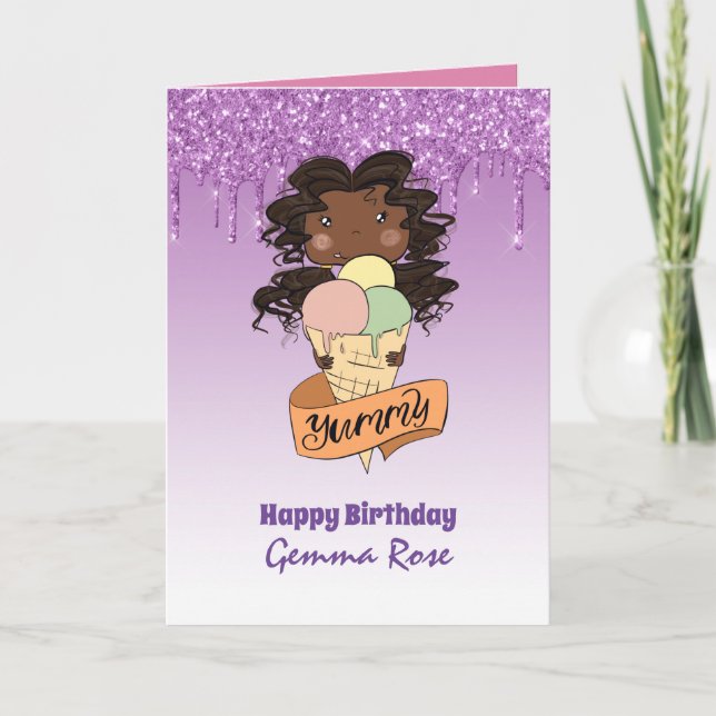 Tarjeta Cumpleaños de bonito Chica negra - Muchos temas (Anverso)