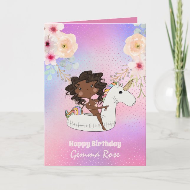 Tarjeta Cumpleaños de bonito Chica negra - Muchos temas (Anverso)