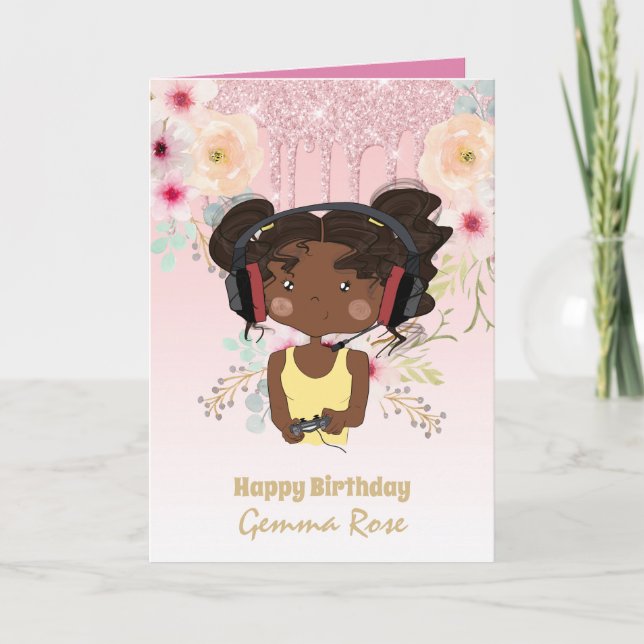 Tarjeta Cumpleaños de bonito Chica negra - Muchos temas (Anverso)