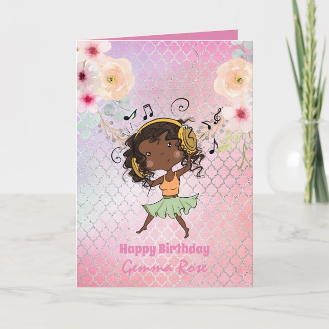 Tarjeta Cumpleaños de bonito Chica negra - Muchos temas (Anverso)