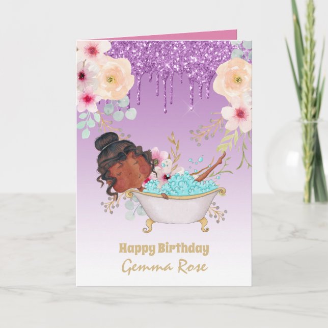 Tarjeta Cumpleaños de bonito Chica negra - Muchos temas (Anverso)