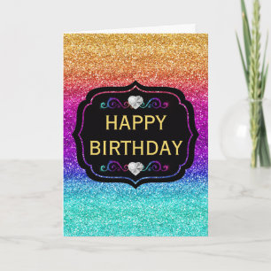 Tarjeta Cumpleaños de brillo con gradiente de arcoíris