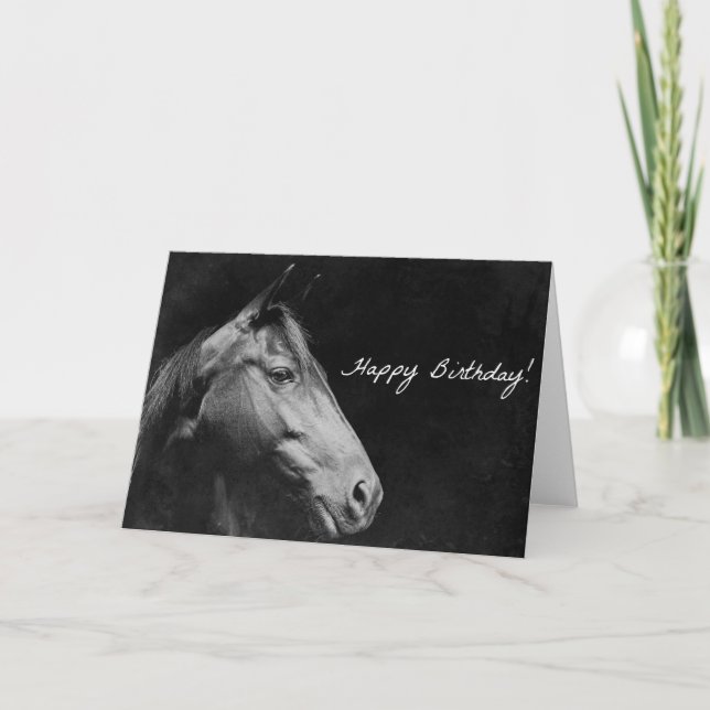 Tarjeta Cumpleaños de caballo negro Grunge (Anverso)