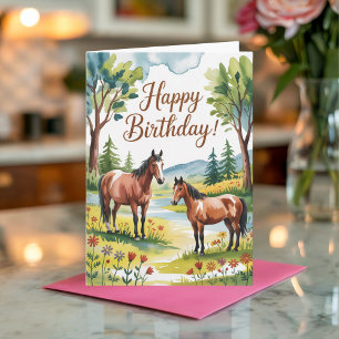 Tarjeta Cumpleaños de caballo personalizado adorable acuar