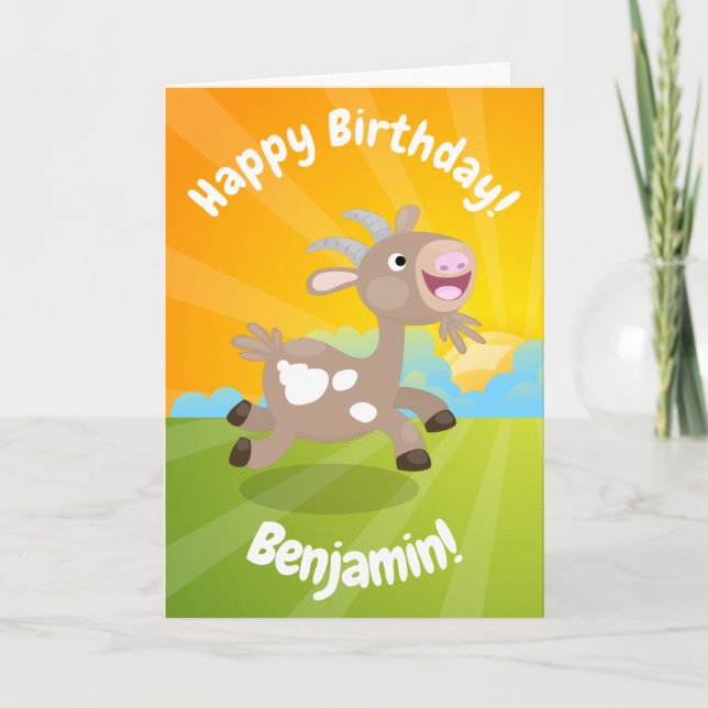 Tarjeta Cumpleaños de cabra de dibujos animados linda y fe (Anverso)
