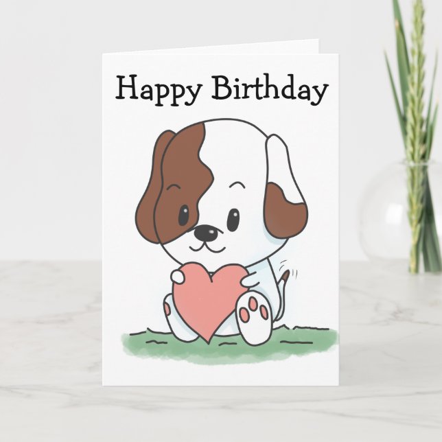 Tarjeta Cumpleaños de cachorro de dibujos animados con un  (Anverso)