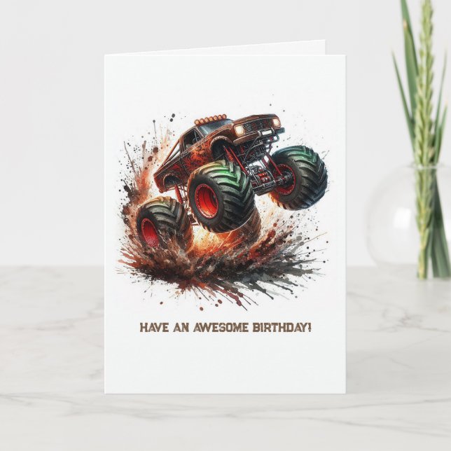 Tarjeta Cumpleaños de Camión Monstruo (Anverso)
