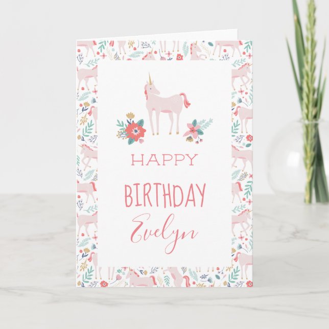 Tarjeta Cumpleaños de Campos de Unicornio (Anverso)