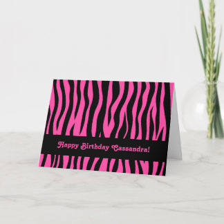 Tarjeta cumpleaños de cebra rosa caliente