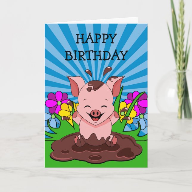 Tarjeta Cumpleaños de cerdo en barro (Anverso)