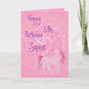 Tarjeta Cumpleaños de Chica de unicornio rosa y blanco