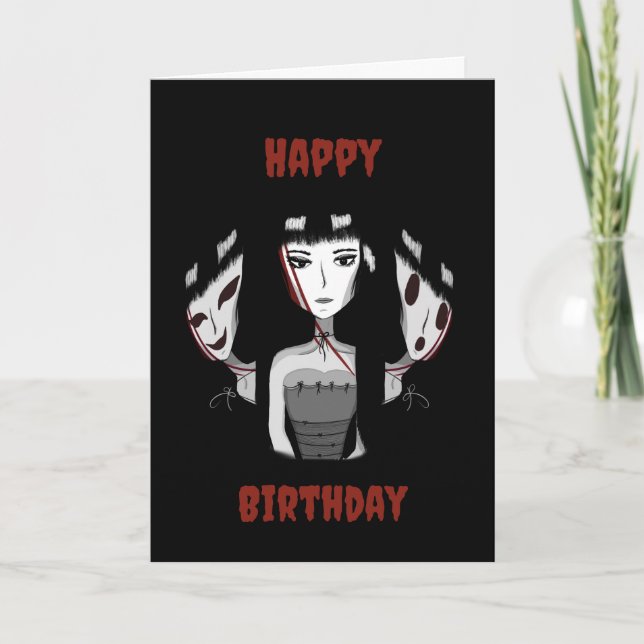 Tarjeta Cumpleaños de chica Emo dibujado a mano (Anverso)