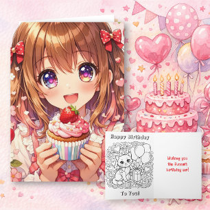 Tarjeta Cumpleaños de chica linda de anime y página para c
