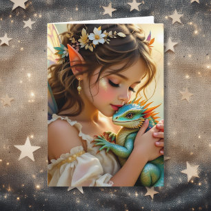 Tarjeta Cumpleaños de Chica Mística Hada y Dragón