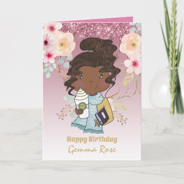 Tarjeta Cumpleaños de Chica Negra Bonita - Muchos Temas (Anverso)