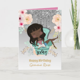 Tarjeta Cumpleaños de chica negra muy femenina - Muchos te