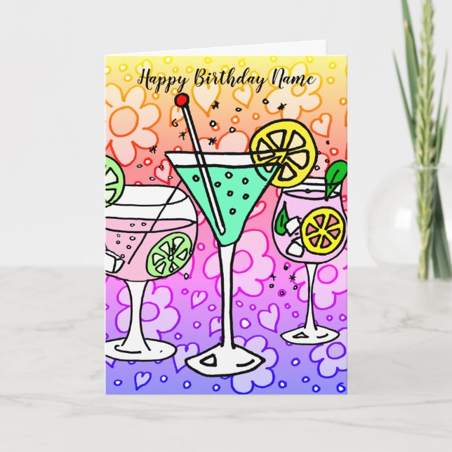 Tarjeta Cumpleaños de Cocktails y Flores (Anverso)