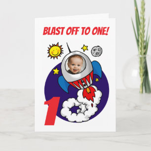 Tarjeta Cumpleaños de cohete al despegar hacia uno Foto in