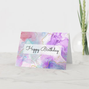 Tarjeta Cumpleaños de Colores Fluyentes Morado, Verde y Ro