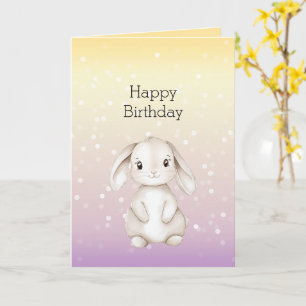 Tarjeta Cumpleaños de conejo con puntos bokeh amarillos mo