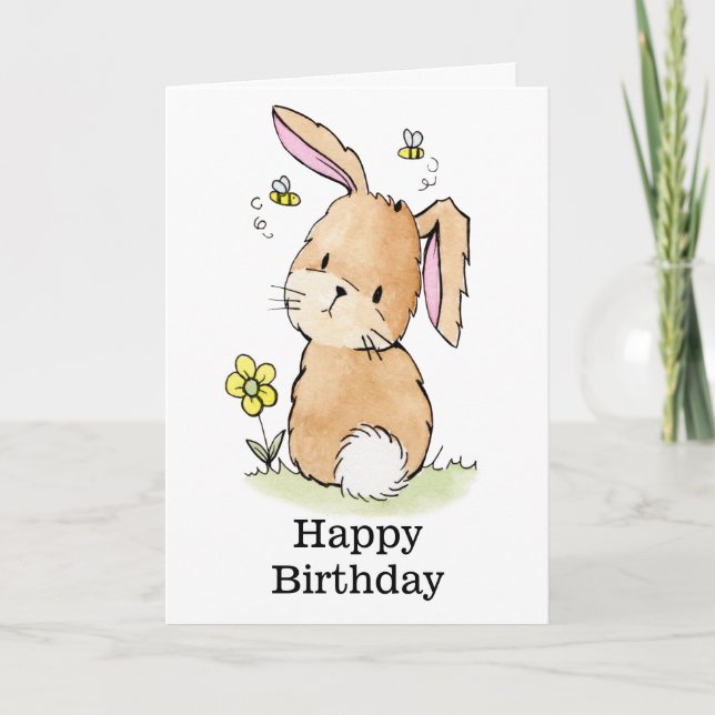 Tarjeta Cumpleaños de conejo y abejas (Anverso)