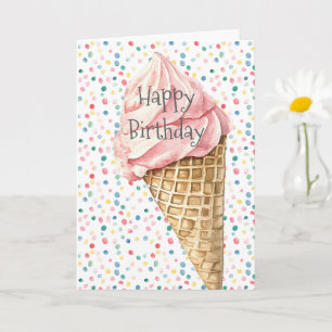 Tarjeta Cumpleaños de confeti de cono de helado rosa