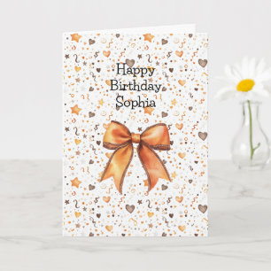 Tarjeta Cumpleaños de Confeti Estrellas Corazones Lazo Nar
